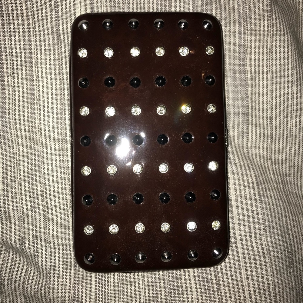 Maroon tinted black bejeweled wallet